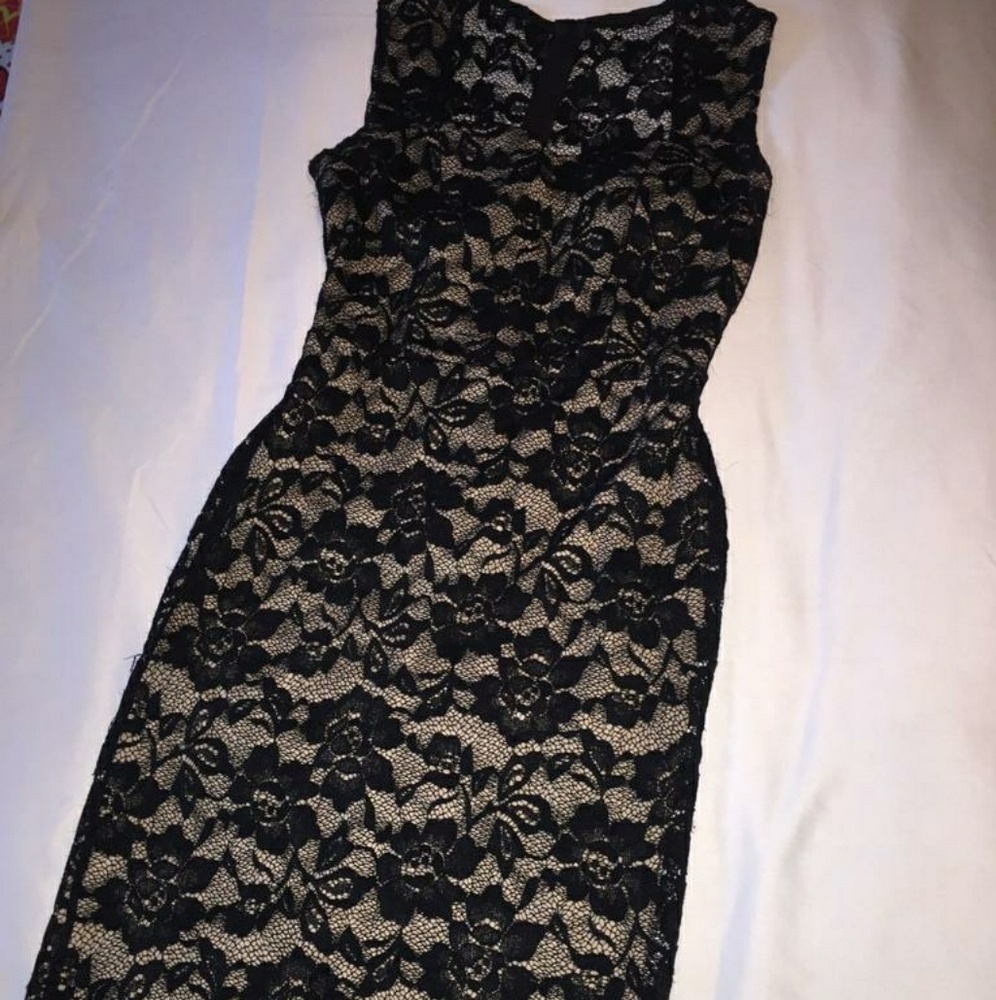 Black lace & beige dress